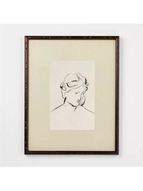 Studio McGee Minimal Black Line Portrait Cream Mat & Brown Frame 15 1/4 “ x 20”